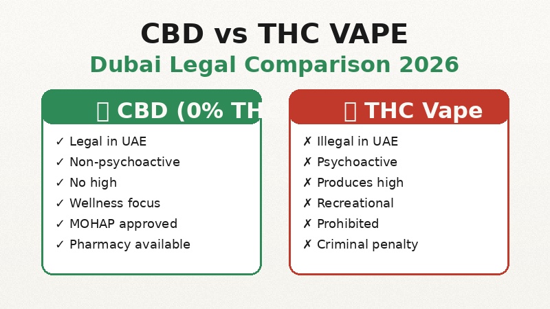 CBD vs THC vape Dubai legal comparison 2026