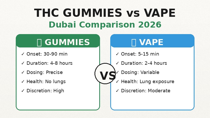 THC gummies vs vape Dubai comparison onset duration effects