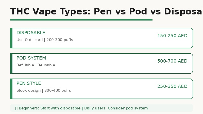 THC vape types disposable pen pod system Dubai